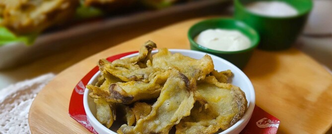 plato de setas en tempura con pan rallado frumen